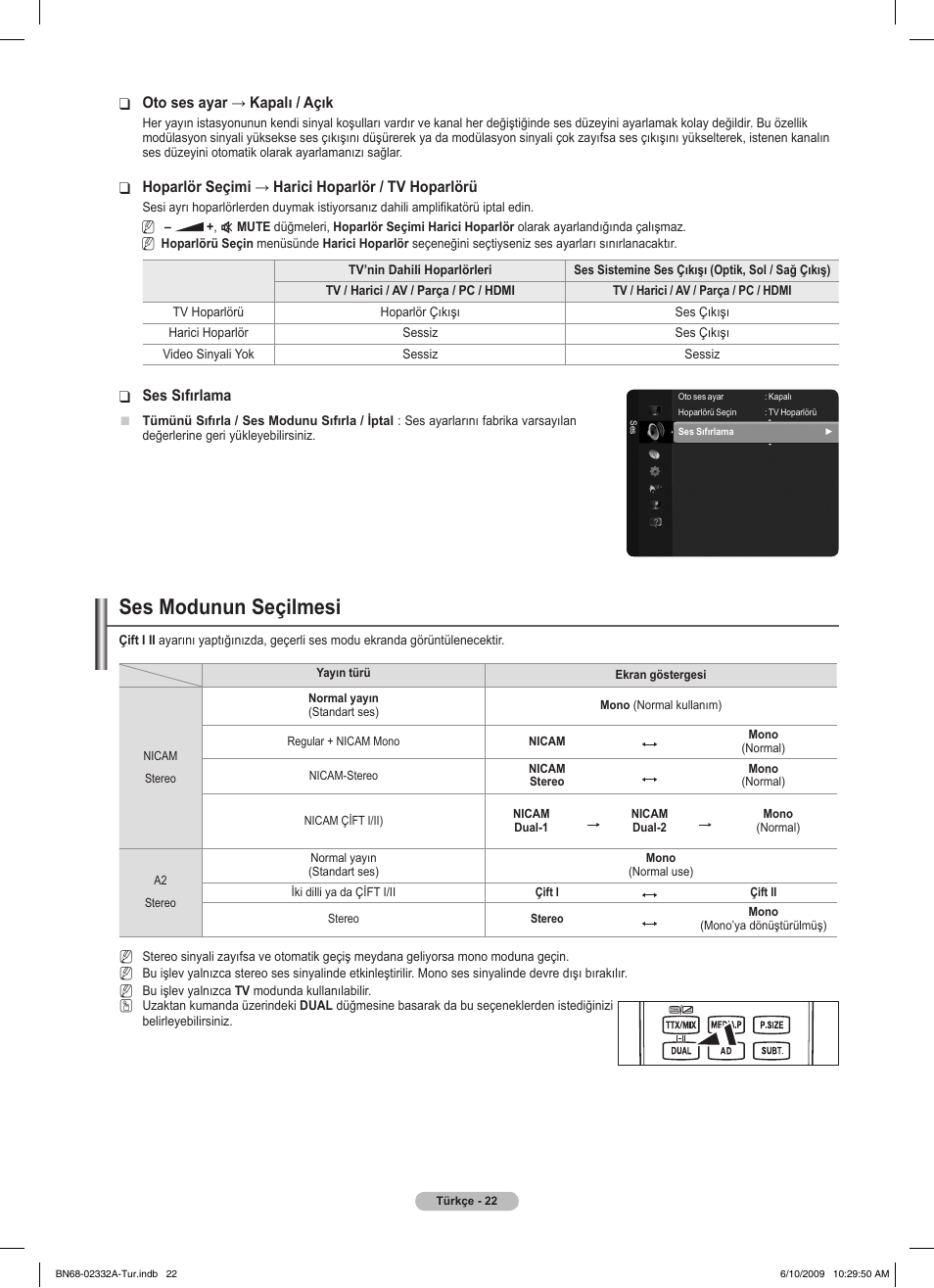 Ses modunun seçilmesi | Samsung PS50B560T7W User Manual | Page 376 / 400