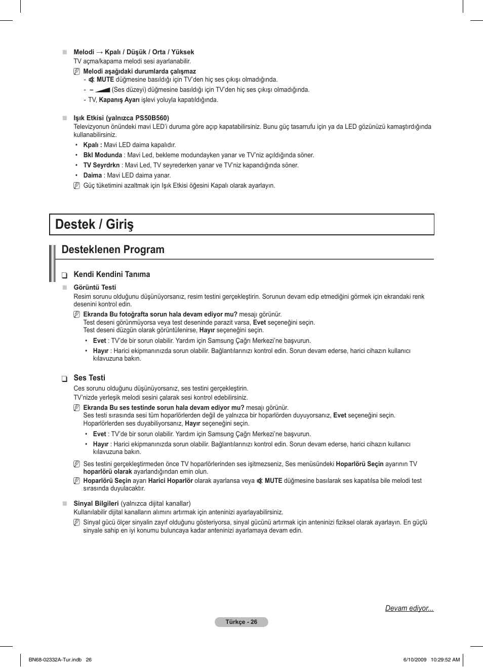 Destek / giriş, Desteklenen program | Samsung PS50B560T7W User Manual | Page 380 / 400