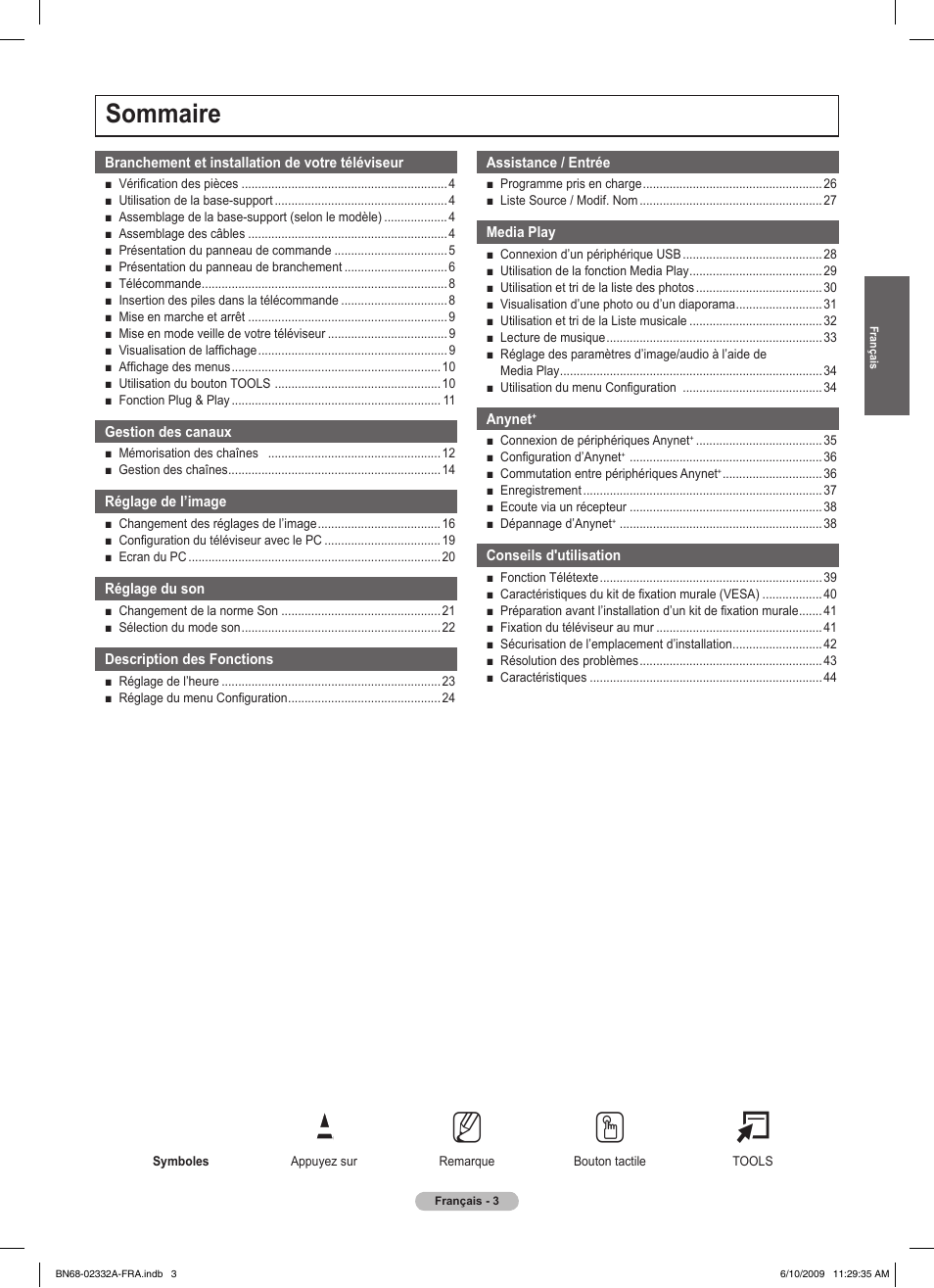 No t, Sommaire | Samsung PS50B560T7W User Manual | Page 55 / 400