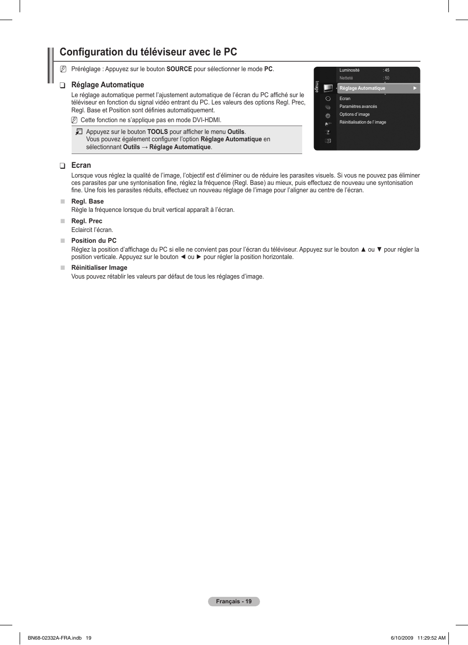 Configuration du téléviseur avec le pc | Samsung PS50B560T7W User Manual | Page 71 / 400