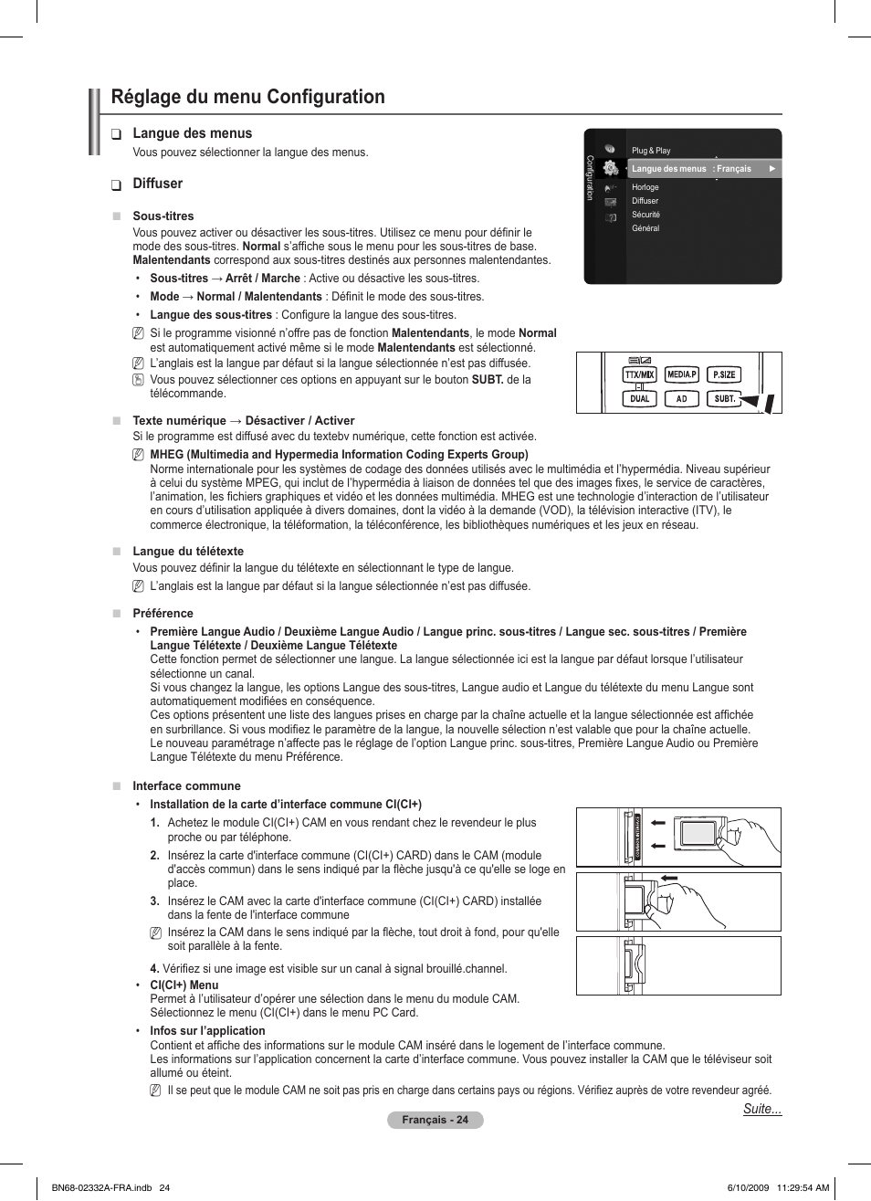 Réglage du menu configuration | Samsung PS50B560T7W User Manual | Page 76 / 400