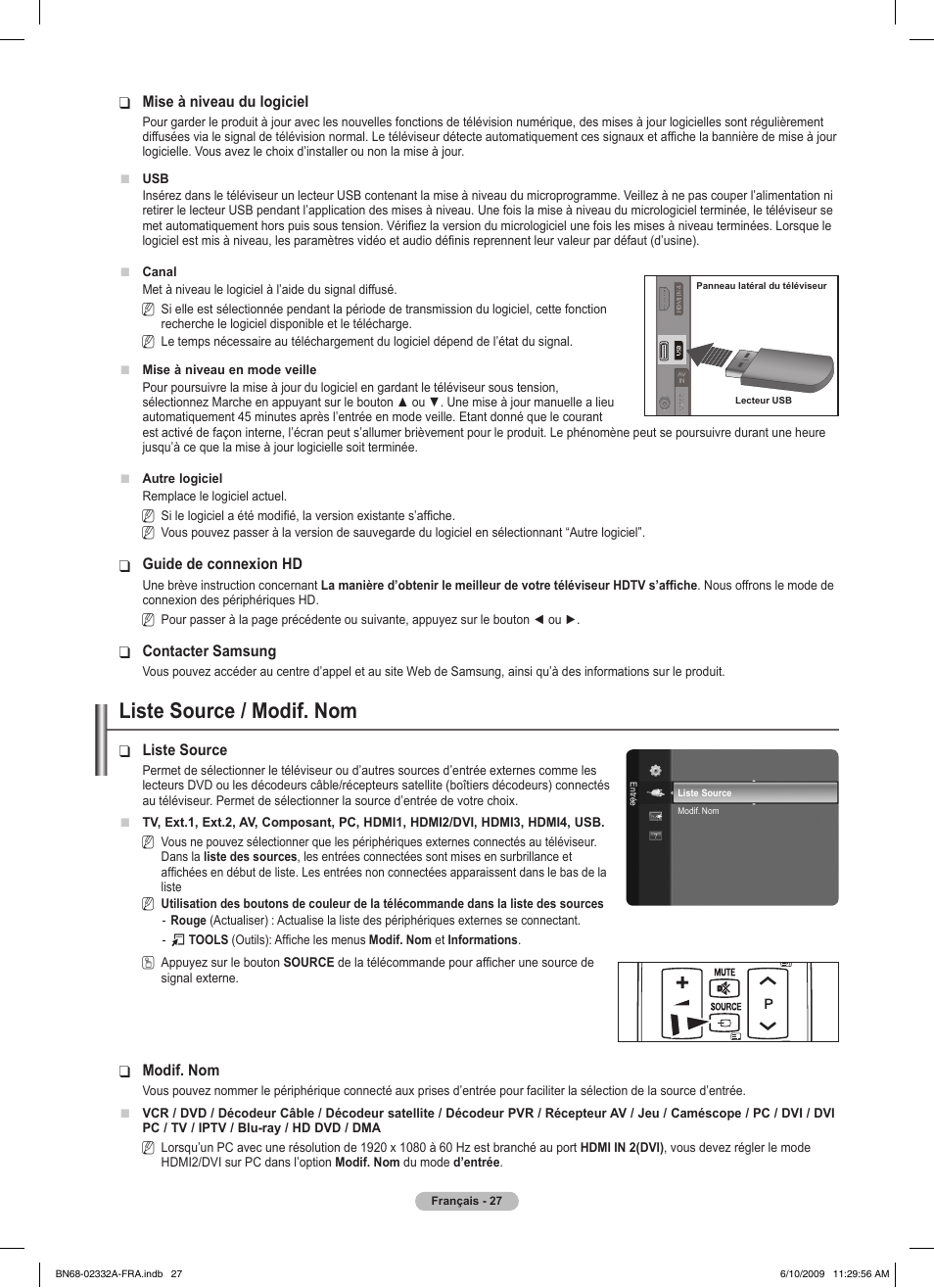Liste source / modif. nom | Samsung PS50B560T7W User Manual | Page 79 / 400