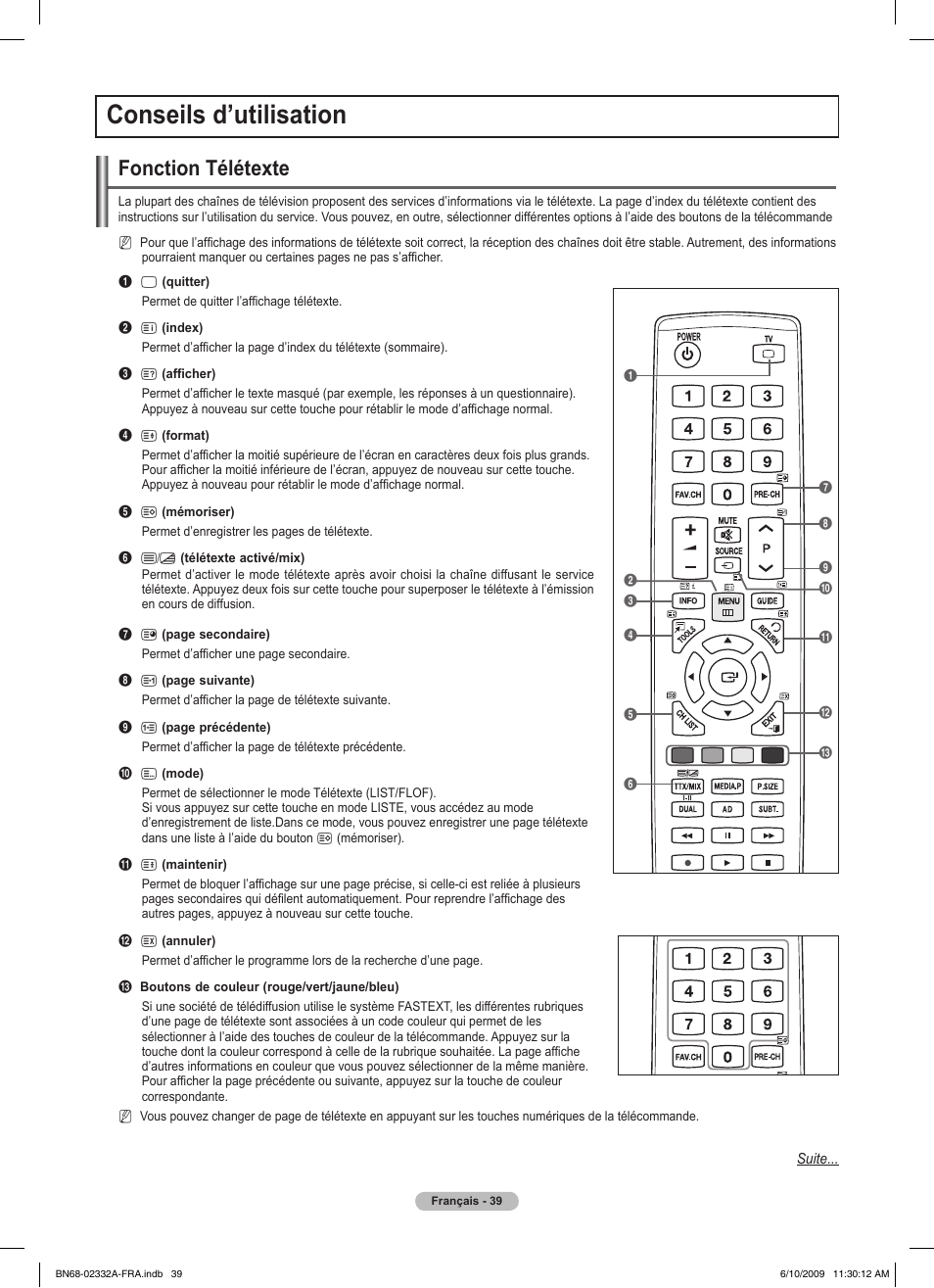 Conseils d’utilisation, Fonction télétexte | Samsung PS50B560T7W User Manual | Page 91 / 400