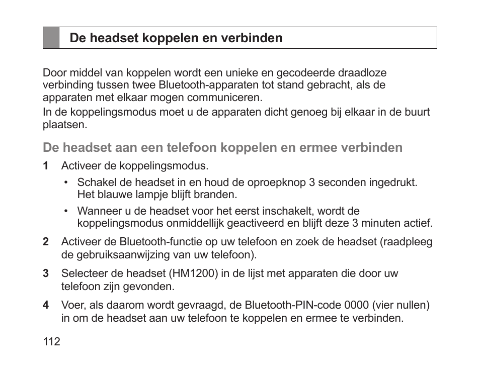 De headset koppelen en verbinden | Samsung HM1200 User Manual | Page 115 / 130