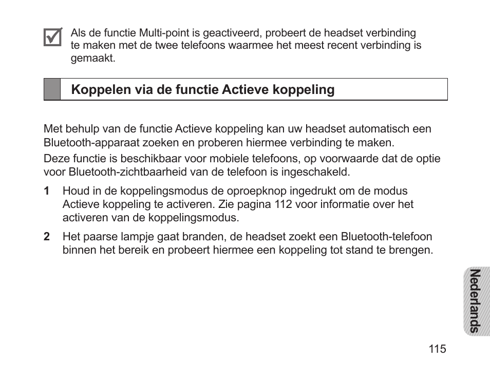 Koppelen via de functie actieve koppeling | Samsung HM1200 User Manual | Page 118 / 130