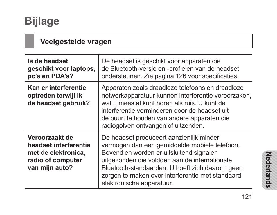 Bijlage, Veelgestelde vragen | Samsung HM1200 User Manual | Page 124 / 130