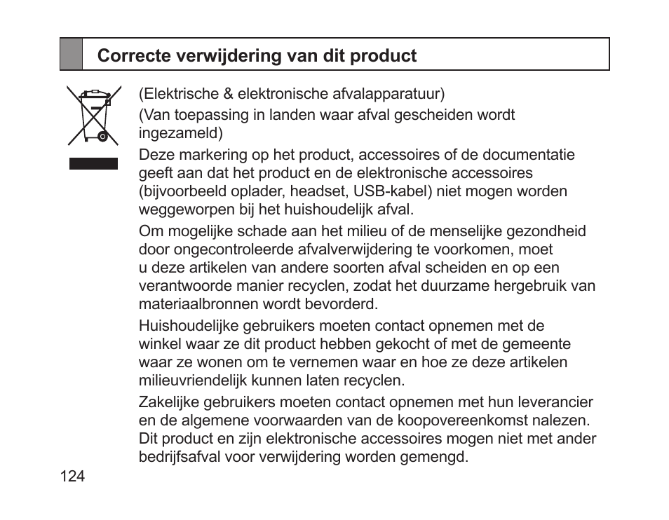 Correcte verwijdering van dit product | Samsung HM1200 User Manual | Page 127 / 130