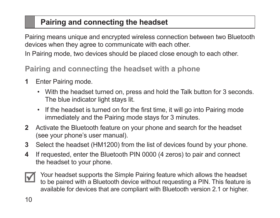 Pairing and connecting the headset | Samsung HM1200 User Manual | Page 13 / 130