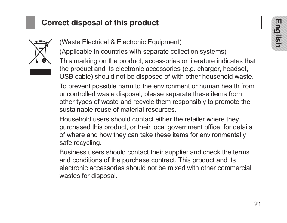 Correct disposal of this product | Samsung HM1200 User Manual | Page 24 / 130
