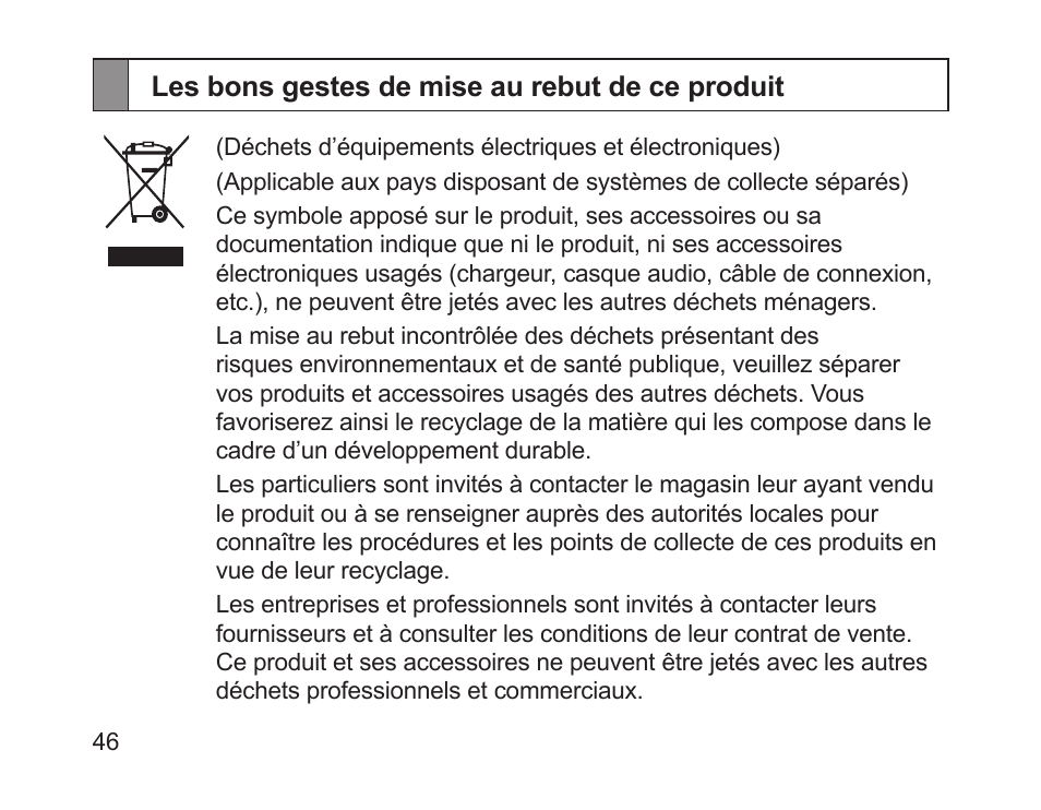 Les bons gestes de mise au rebut de ce produit | Samsung HM1200 User Manual | Page 49 / 130