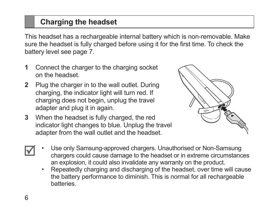 Charging the headset | Samsung HM1200 User Manual | Page 9 / 130