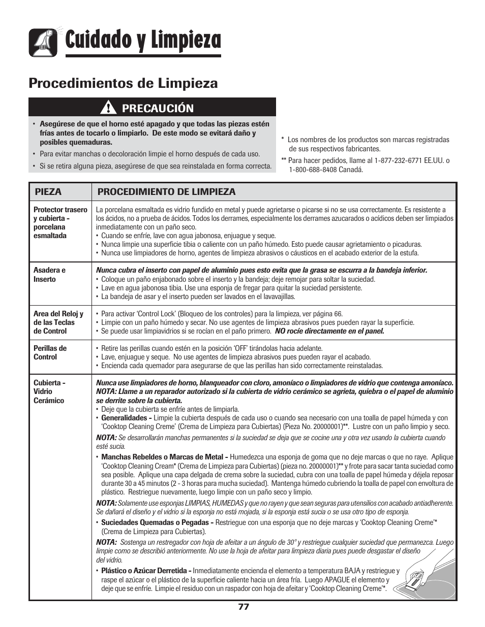 Cuidado y limpieza, Procedimientos de limpieza, Precaución | Amana 8113P454-60 User Manual | Page 78 / 84