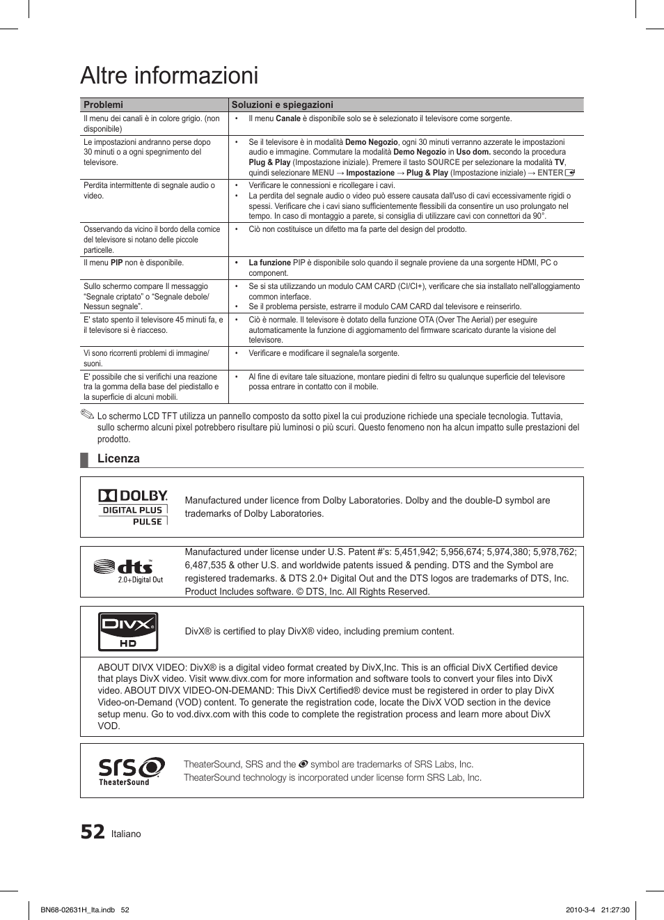 Altre informazioni, Licenza | Samsung LE40C670M1Q User Manual | Page 106 / 164