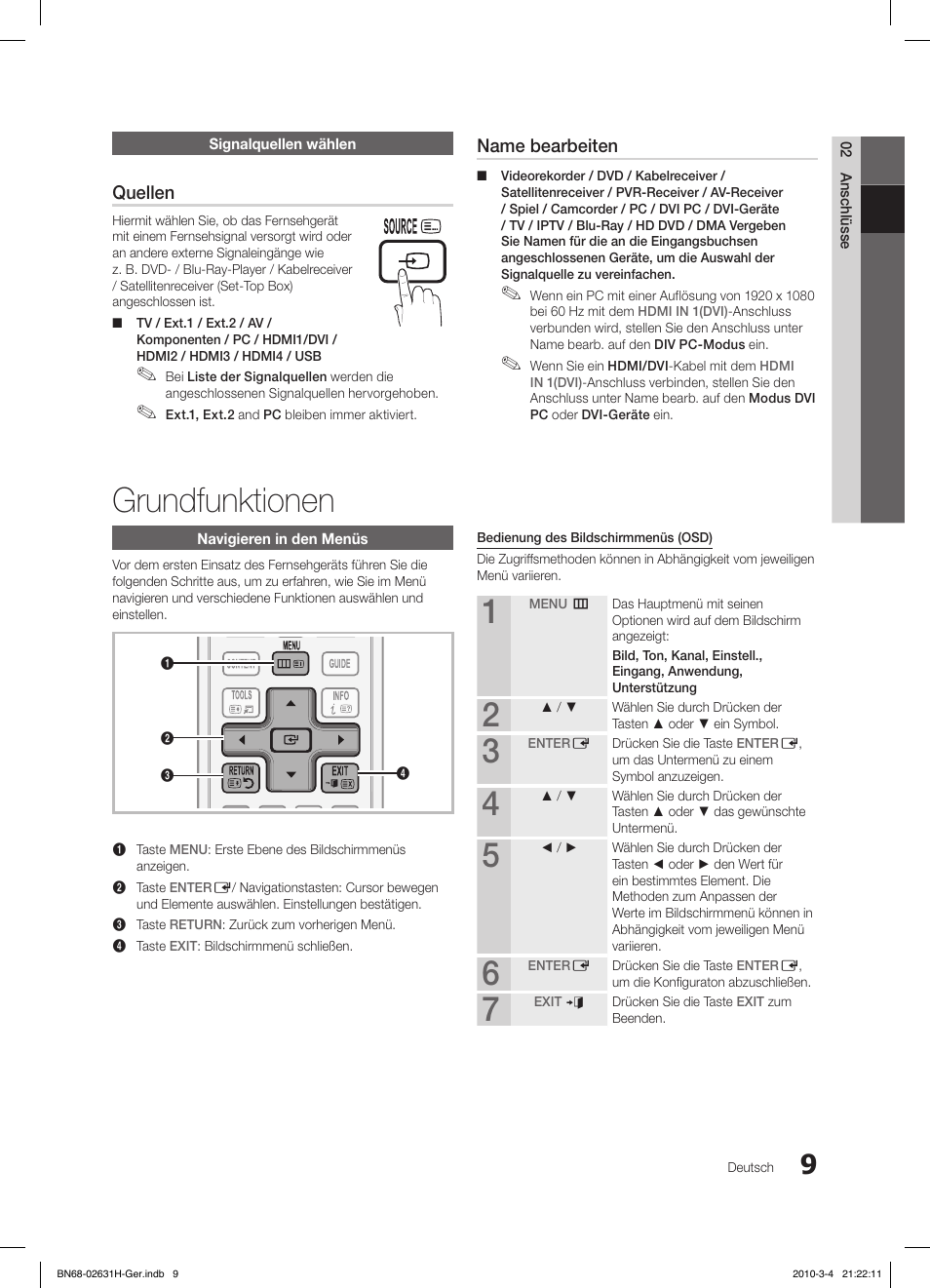 Grundfunktionen, Quellen, Name bearbeiten | Samsung LE40C670M1Q User Manual | Page 118 / 164