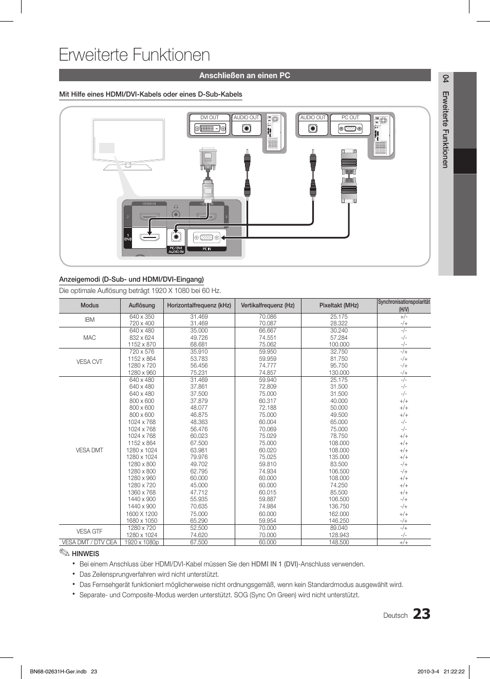 Erweiterte funktionen | Samsung LE40C670M1Q User Manual | Page 132 / 164