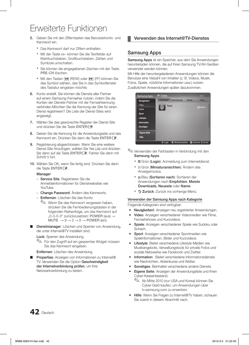 Erweiterte funktionen, Samsung apps | Samsung LE40C670M1Q User Manual | Page 151 / 164