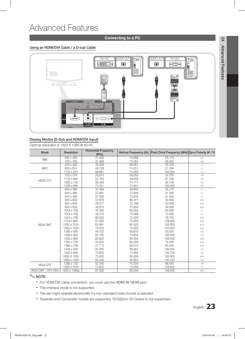 Advanced features | Samsung LE40C670M1Q User Manual | Page 23 / 164