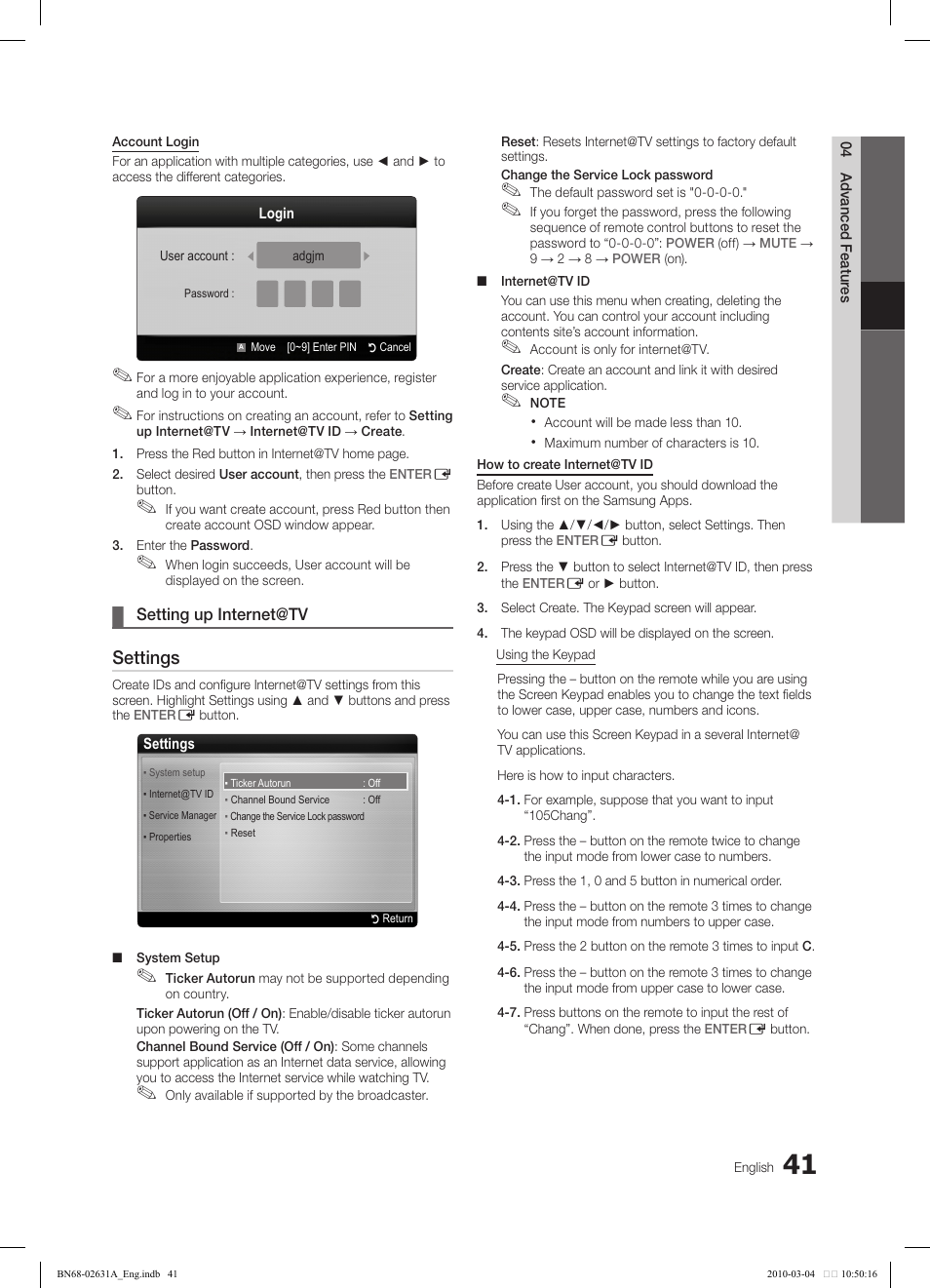Settings | Samsung LE40C670M1Q User Manual | Page 41 / 164