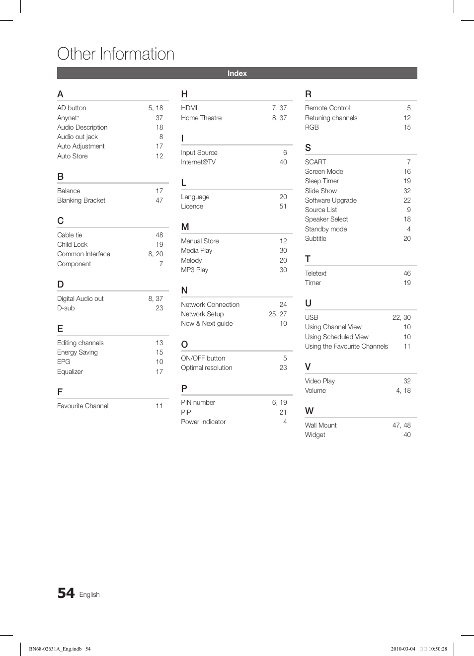 Other information | Samsung LE40C670M1Q User Manual | Page 54 / 164