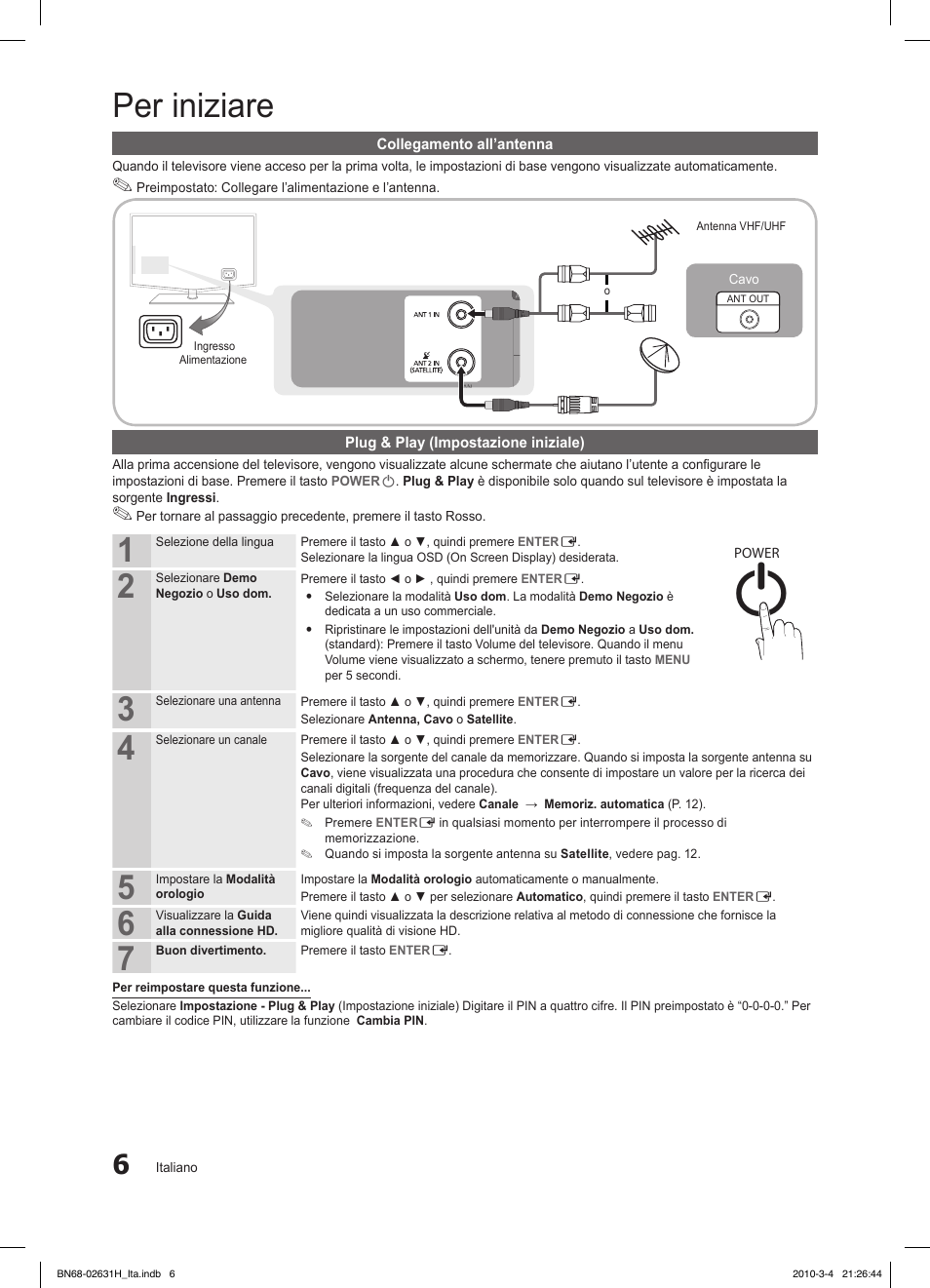Per iniziare | Samsung LE40C670M1Q User Manual | Page 60 / 164