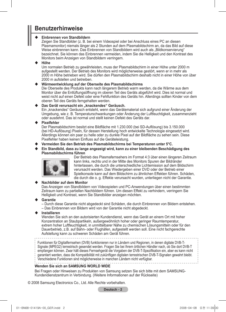 Benutzerhinweise | Samsung PS42A416C1D User Manual | Page 101 / 394