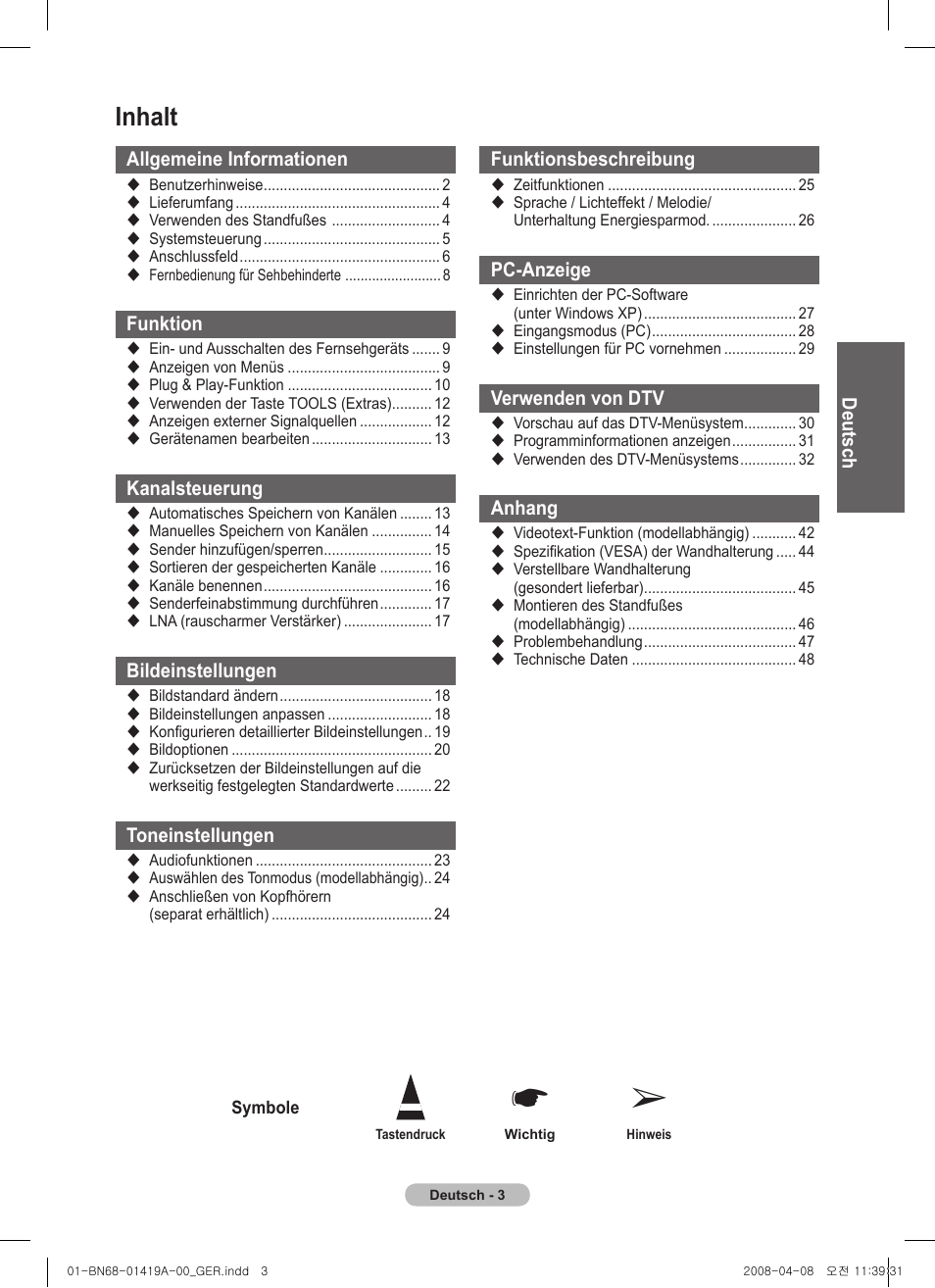 Inhalt | Samsung PS42A416C1D User Manual | Page 102 / 394