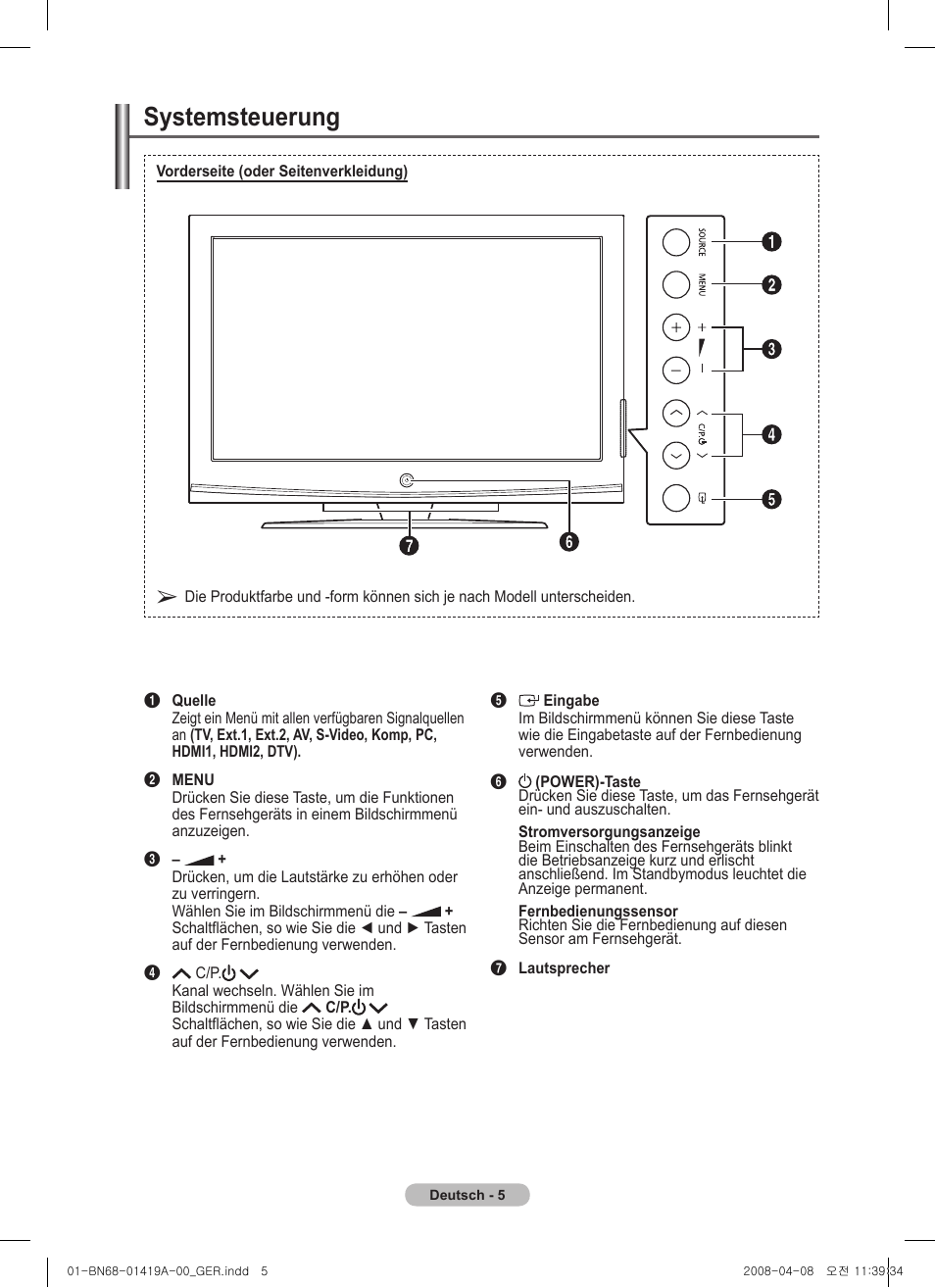 Systemsteuerung | Samsung PS42A416C1D User Manual | Page 104 / 394