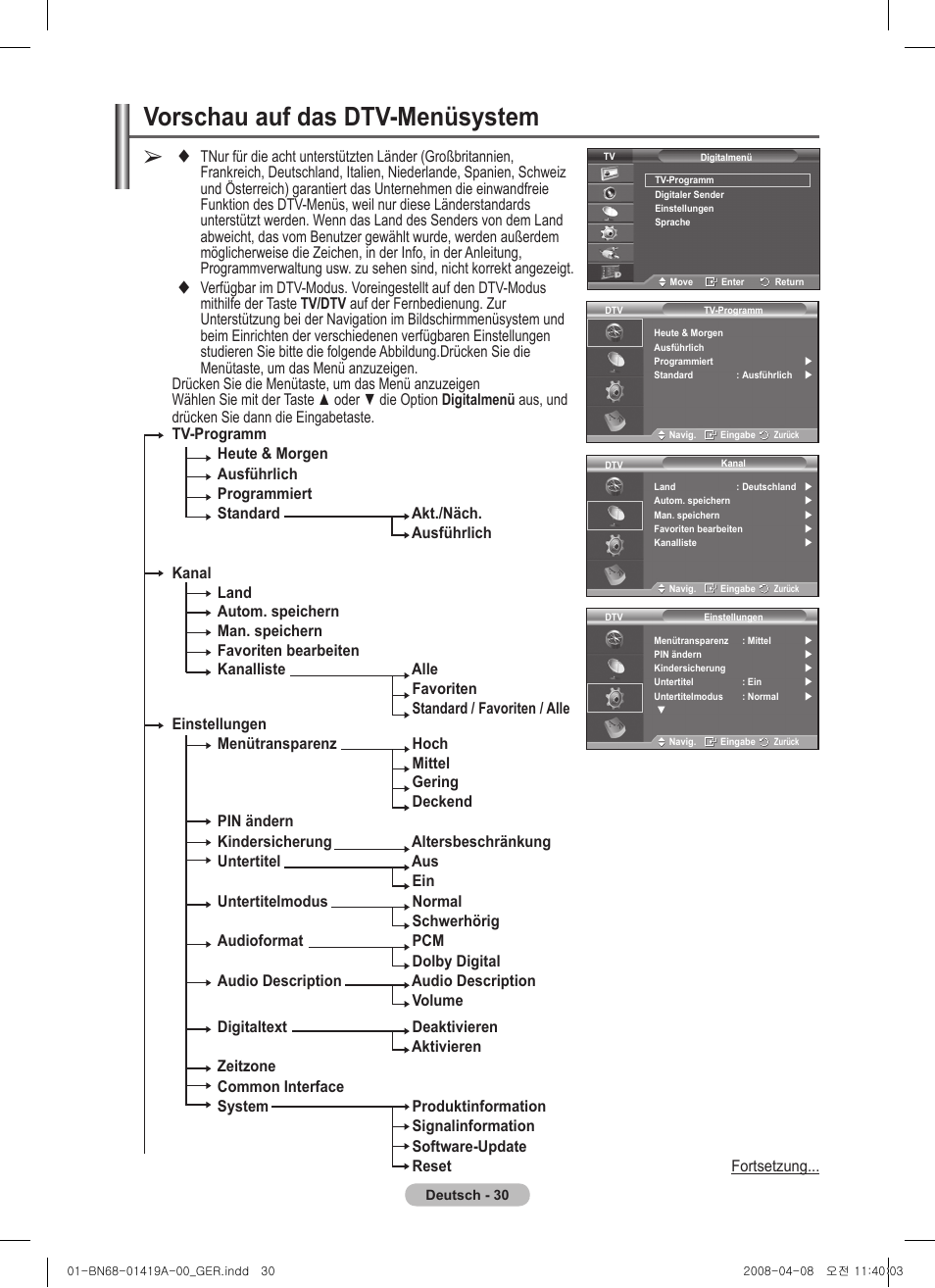 Vorschau auf das dtv-menüsystem | Samsung PS42A416C1D User Manual | Page 129 / 394