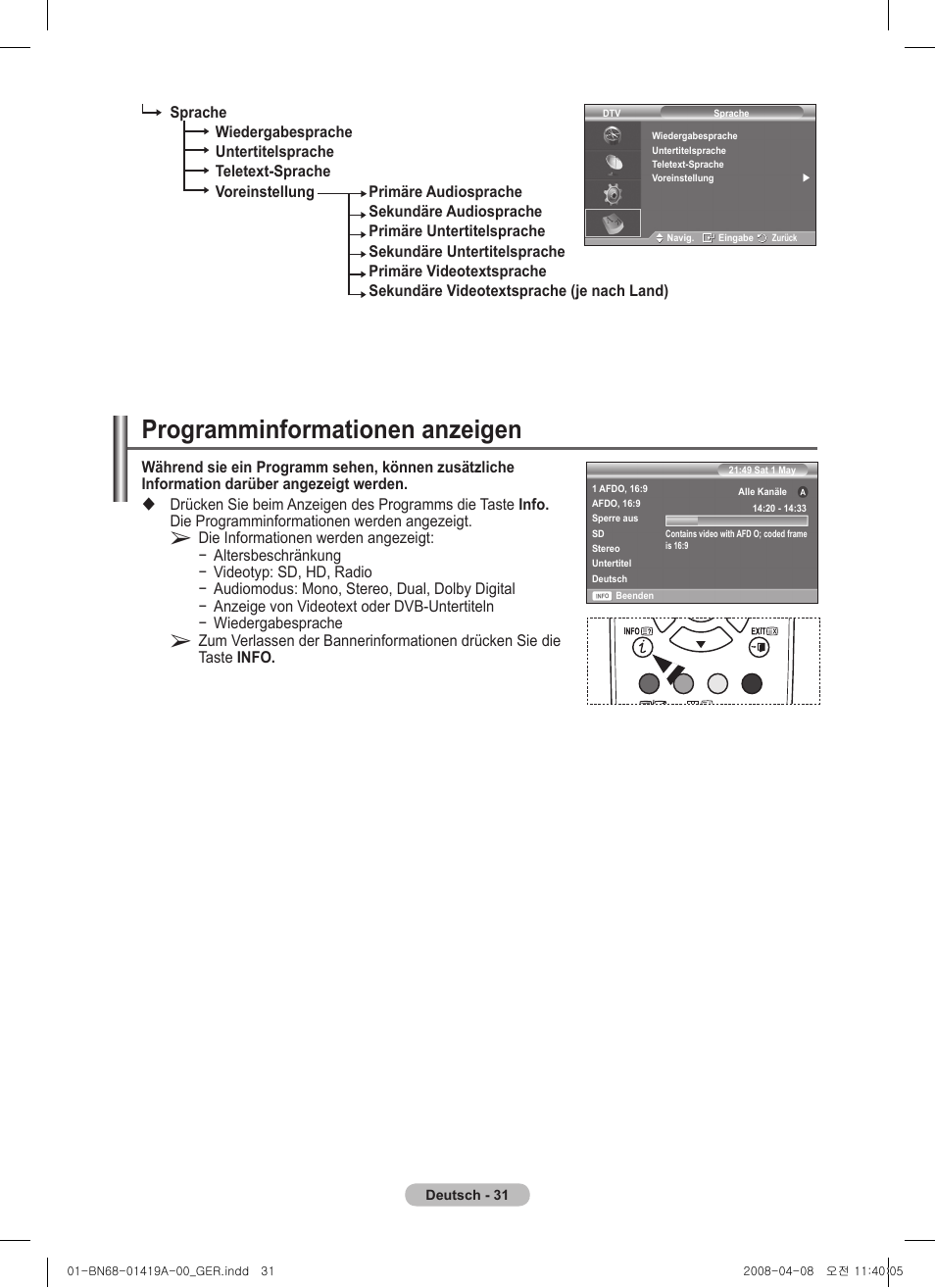 Programminformationen anzeigen | Samsung PS42A416C1D User Manual | Page 130 / 394