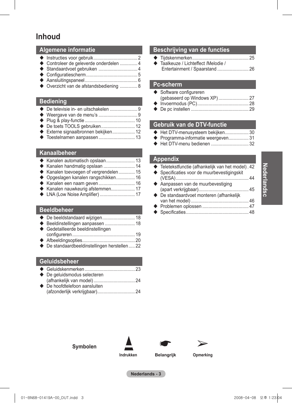 Inhoud | Samsung PS42A416C1D User Manual | Page 151 / 394