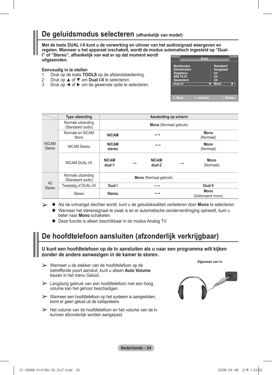 De geluidsmodus selecteren | Samsung PS42A416C1D User Manual | Page 172 / 394