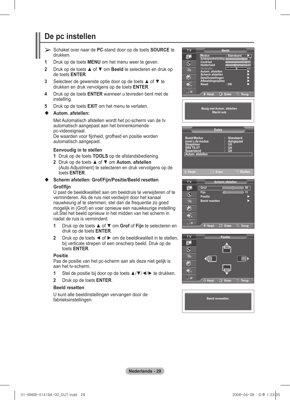 De pc instellen | Samsung PS42A416C1D User Manual | Page 177 / 394