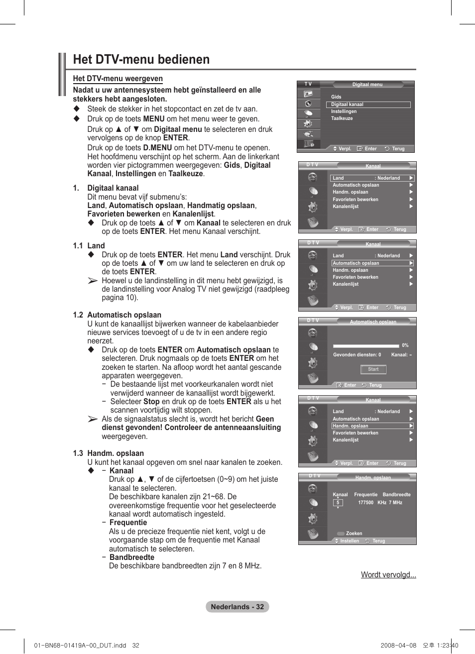 Het dtv-menu bedienen | Samsung PS42A416C1D User Manual | Page 180 / 394
