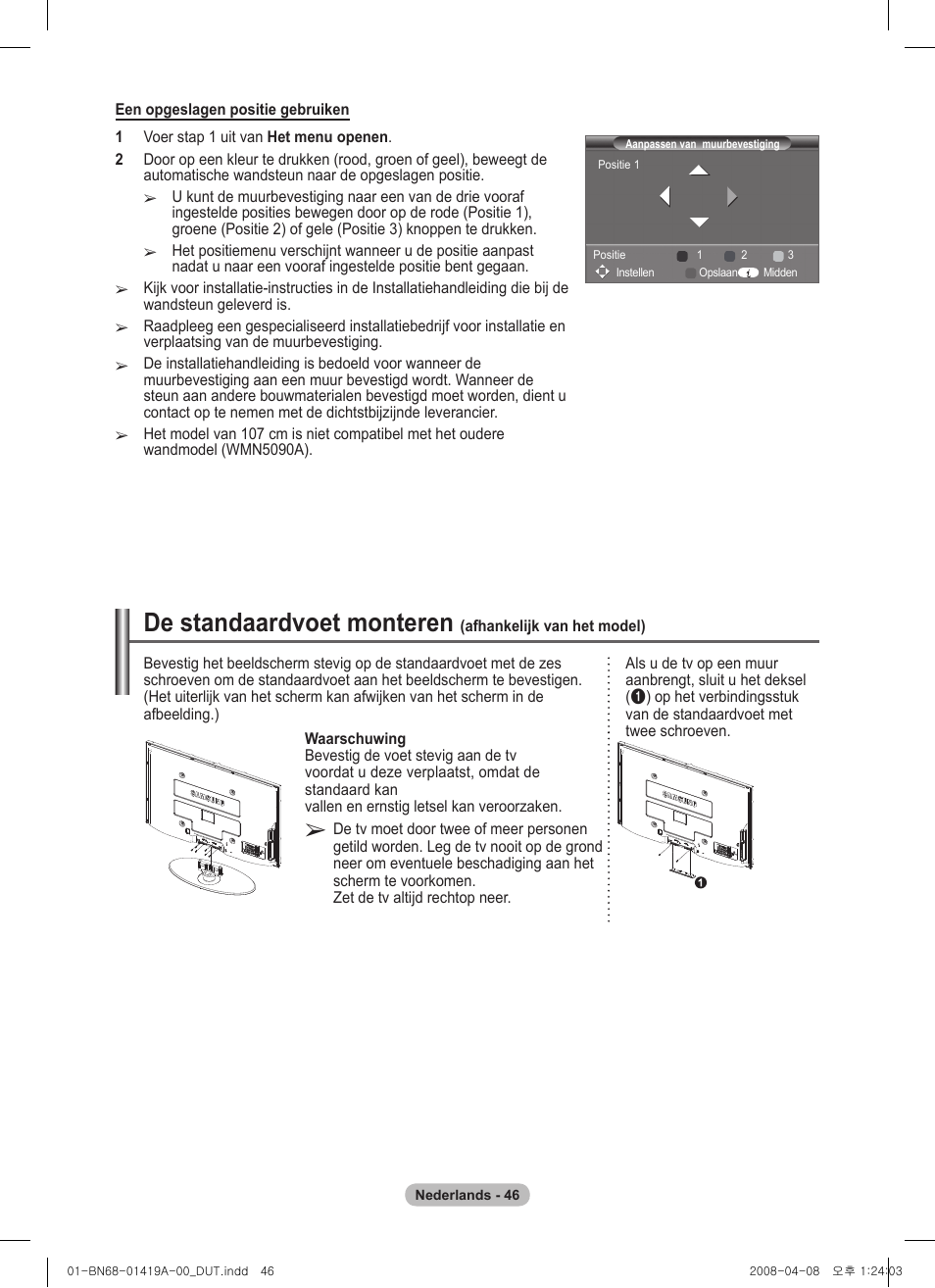 De standaardvoet monteren | Samsung PS42A416C1D User Manual | Page 194 / 394