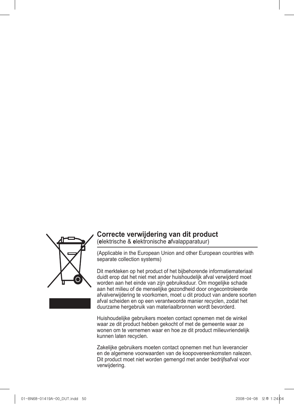 Correcte verwijdering van dit product | Samsung PS42A416C1D User Manual | Page 198 / 394