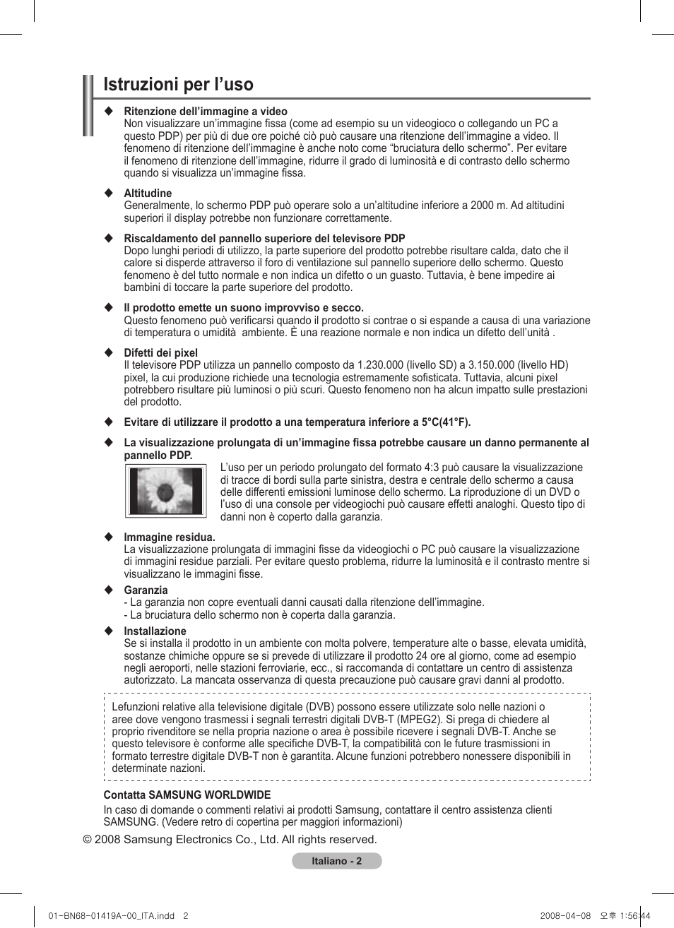 Istruzioni per l’uso | Samsung PS42A416C1D User Manual | Page 199 / 394