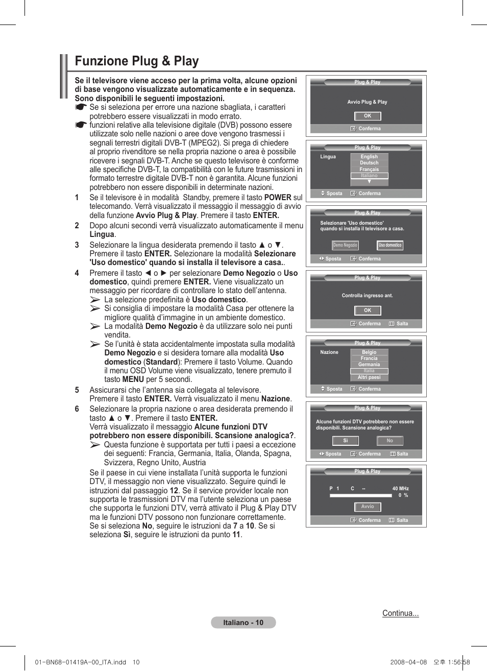 Funzione plug & play | Samsung PS42A416C1D User Manual | Page 207 / 394