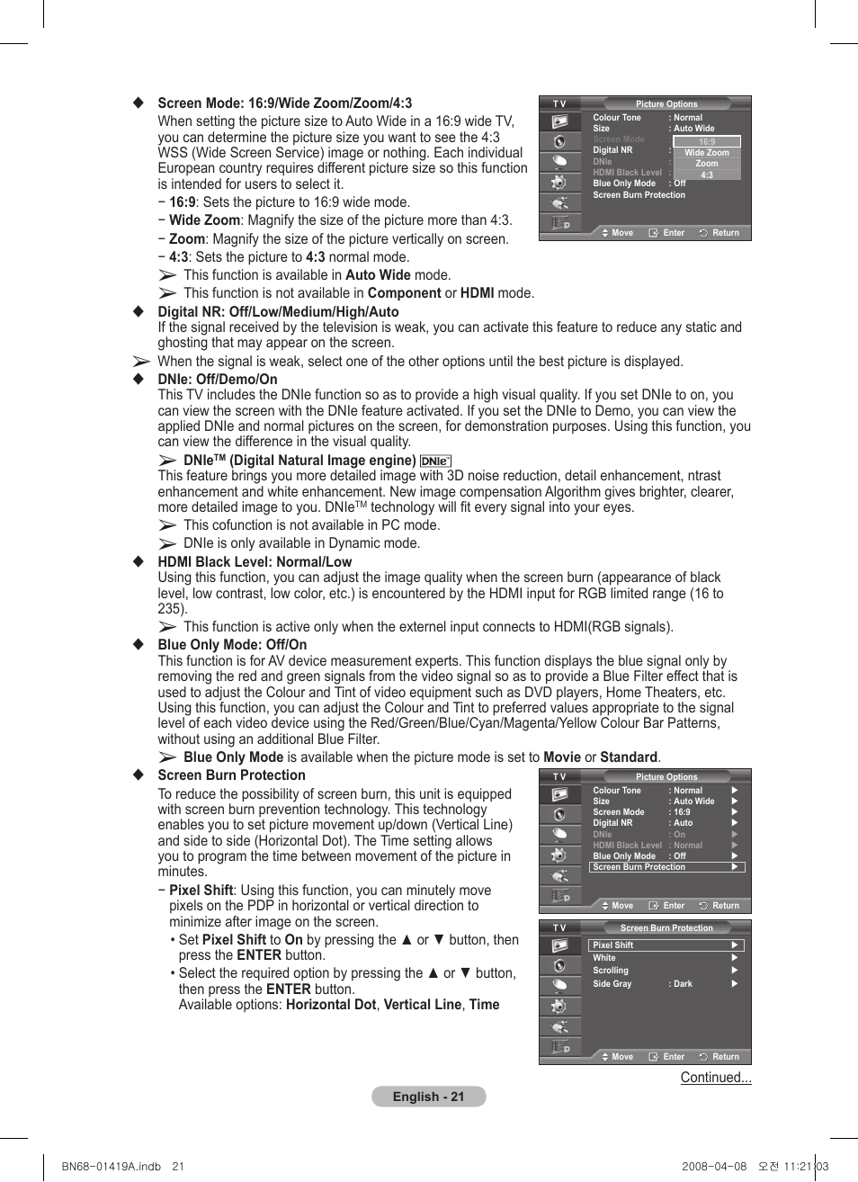 Samsung PS42A416C1D User Manual | Page 21 / 394