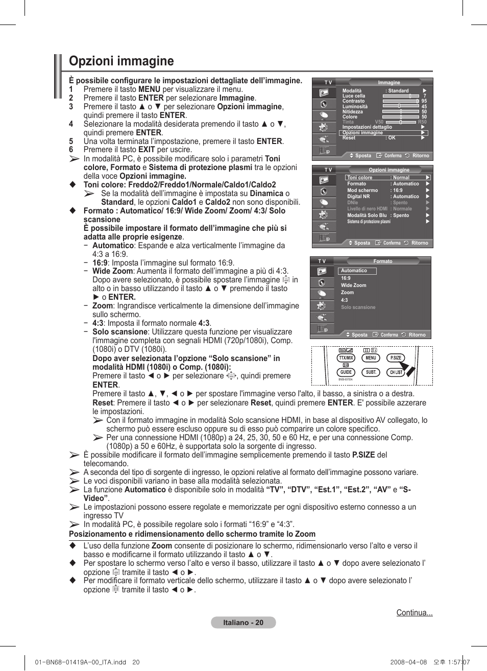 Opzioni immagine | Samsung PS42A416C1D User Manual | Page 217 / 394