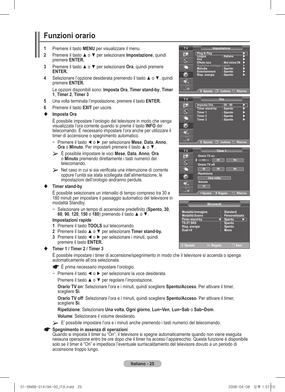 Funzioni orario | Samsung PS42A416C1D User Manual | Page 222 / 394