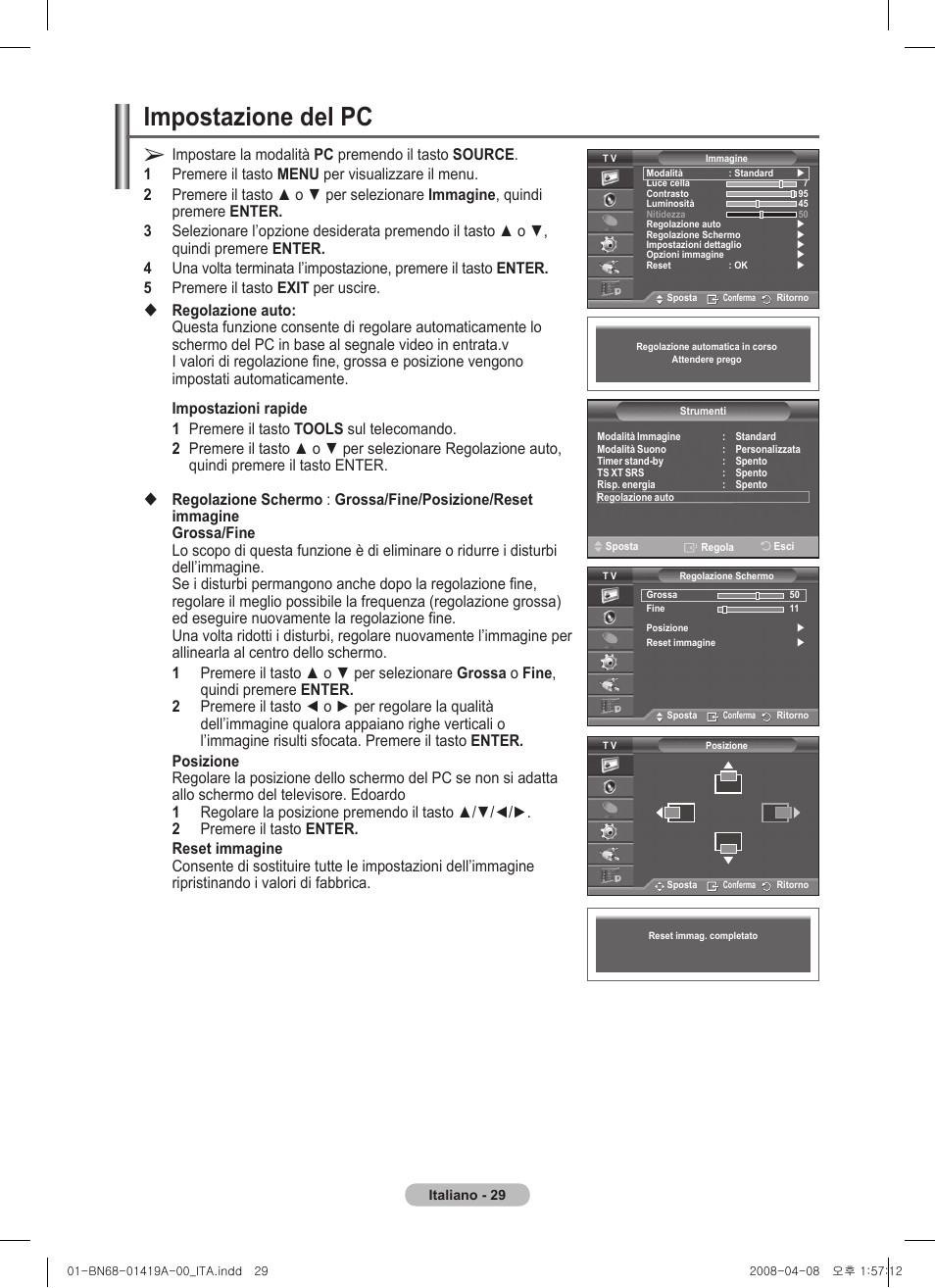 Impostazione del pc | Samsung PS42A416C1D User Manual | Page 226 / 394