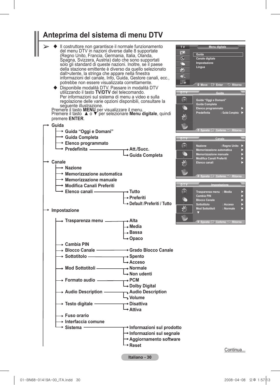 Anteprima del sistema di menu dtv | Samsung PS42A416C1D User Manual | Page 227 / 394
