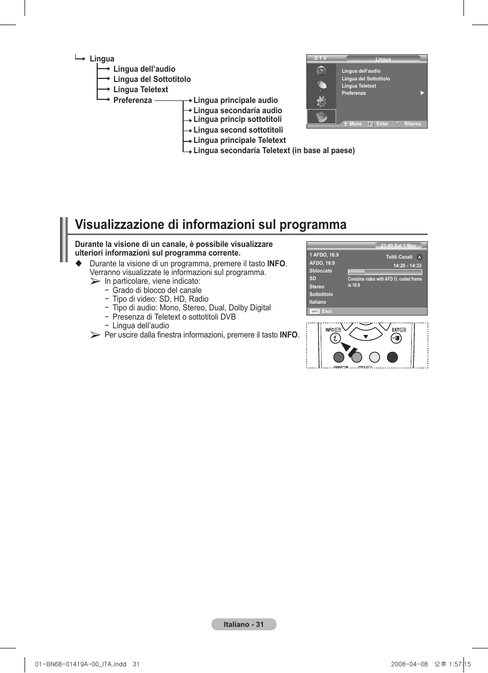 Visualizzazione di informazioni sul programma | Samsung PS42A416C1D User Manual | Page 228 / 394