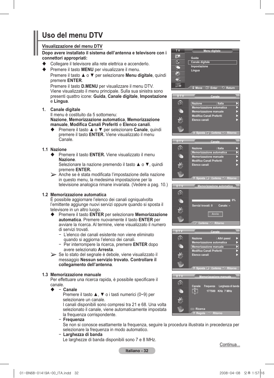 Uso del menu dtv | Samsung PS42A416C1D User Manual | Page 229 / 394