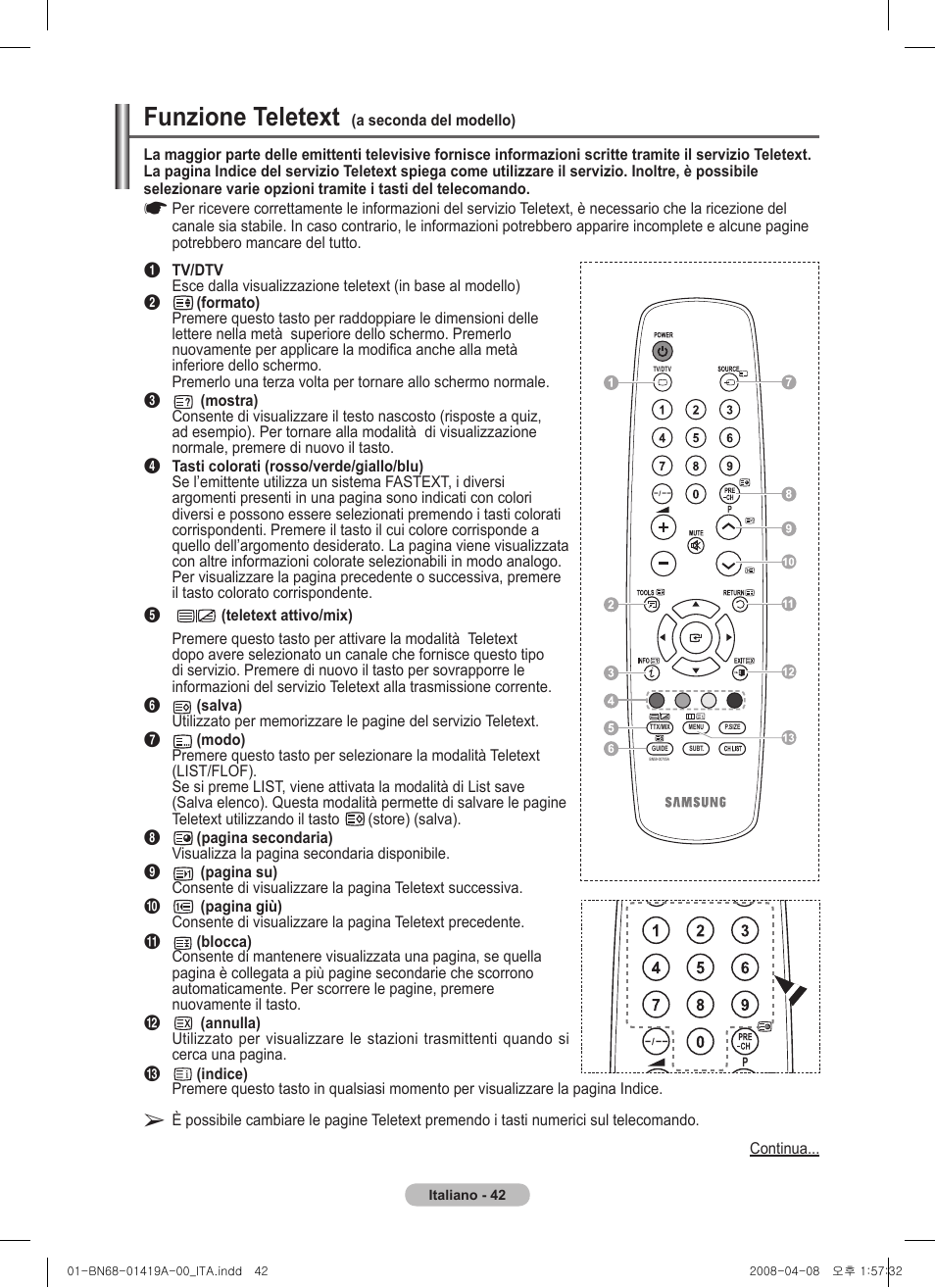 Funzione teletext | Samsung PS42A416C1D User Manual | Page 239 / 394