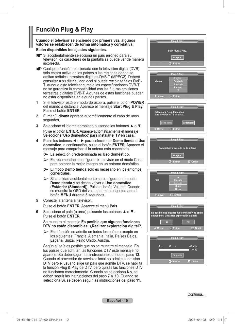 Función plug & play | Samsung PS42A416C1D User Manual | Page 256 / 394