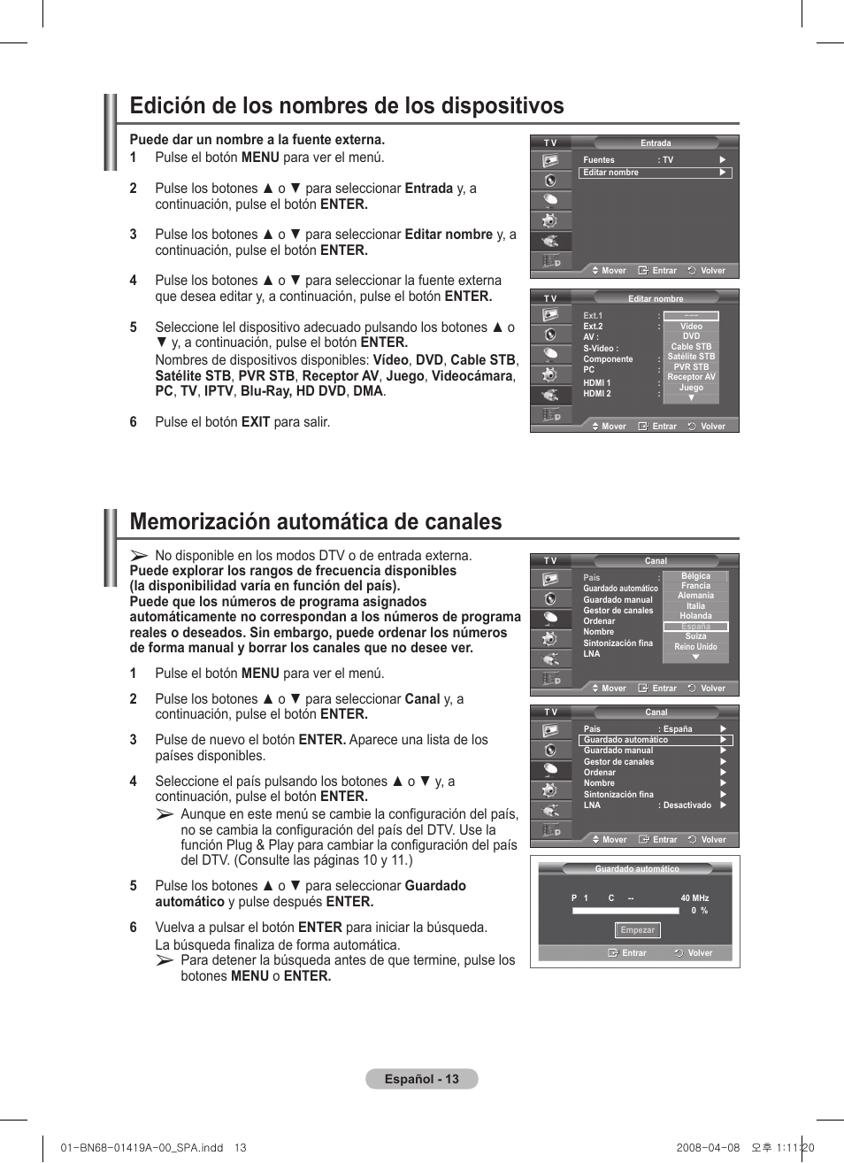 Edición de los nombres de los dispositivos | Samsung PS42A416C1D User Manual | Page 259 / 394