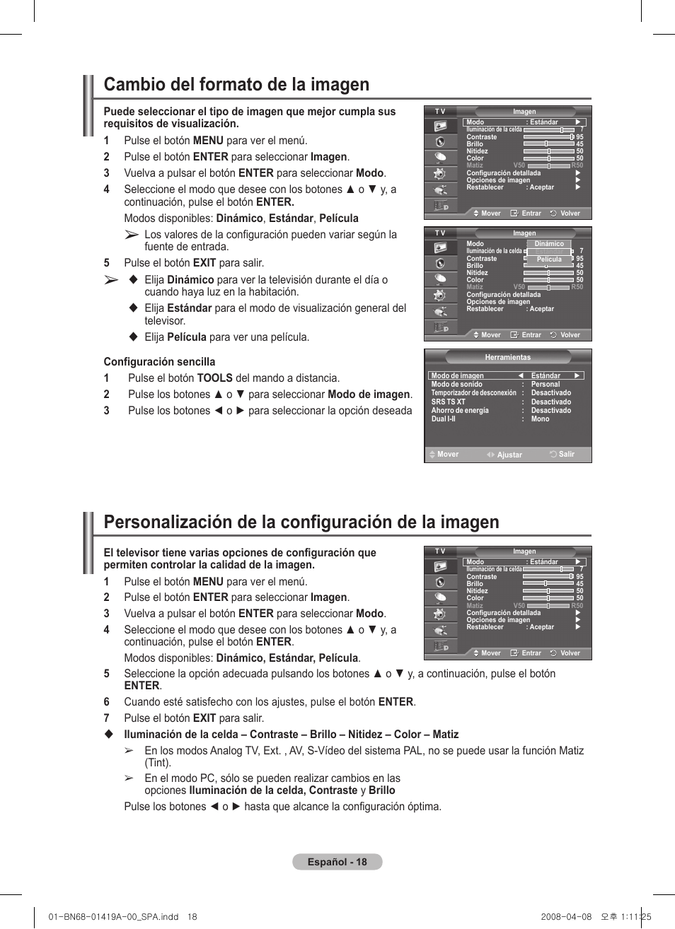 Personalización de la configuración de la imagen, Cambio del formato de la imagen | Samsung PS42A416C1D User Manual | Page 264 / 394