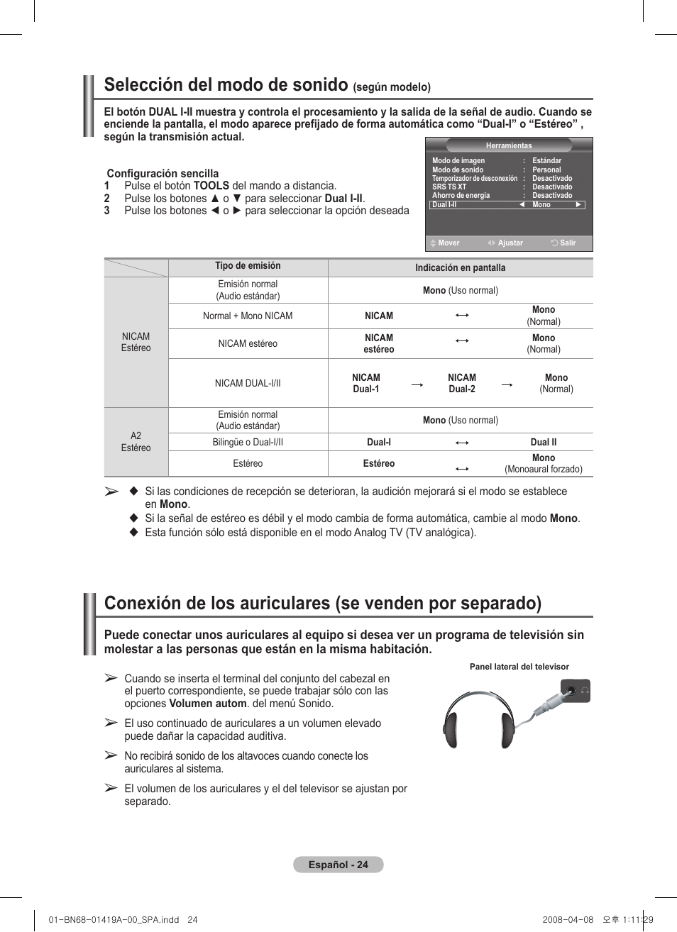 Selección del modo de sonido | Samsung PS42A416C1D User Manual | Page 270 / 394