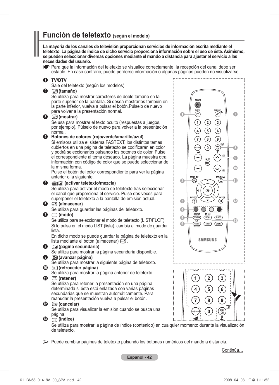 Función de teletexto | Samsung PS42A416C1D User Manual | Page 288 / 394